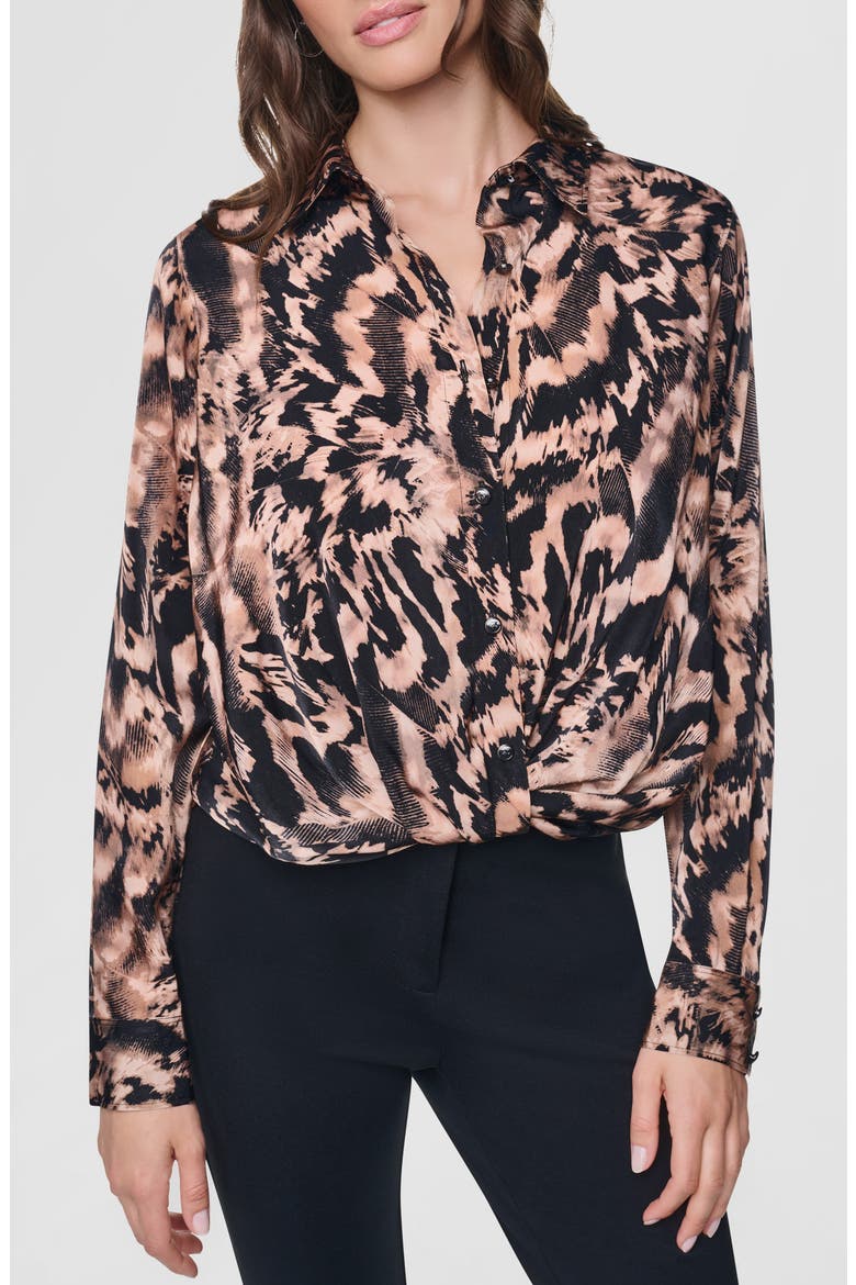 Print Twist Front Shirt, Main, color, ABSTRACT FEATHER