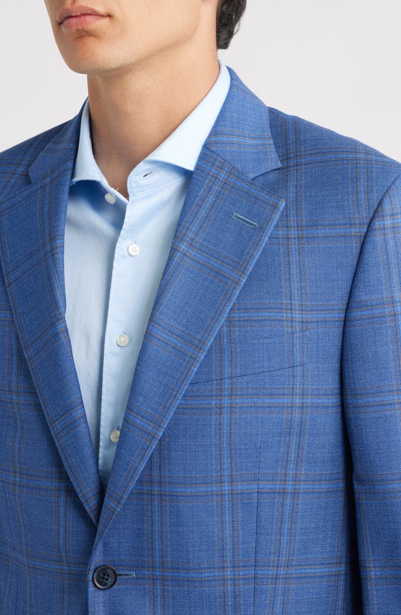 Peter Millar Flynn Classic Fit Blue Plaid Wool Sport Coat, Alternate, color, Medium Blue
