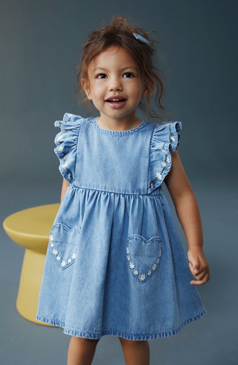 NEXT Kids' Daisy Embroidered Denim Dress, Alternate, color, Blue