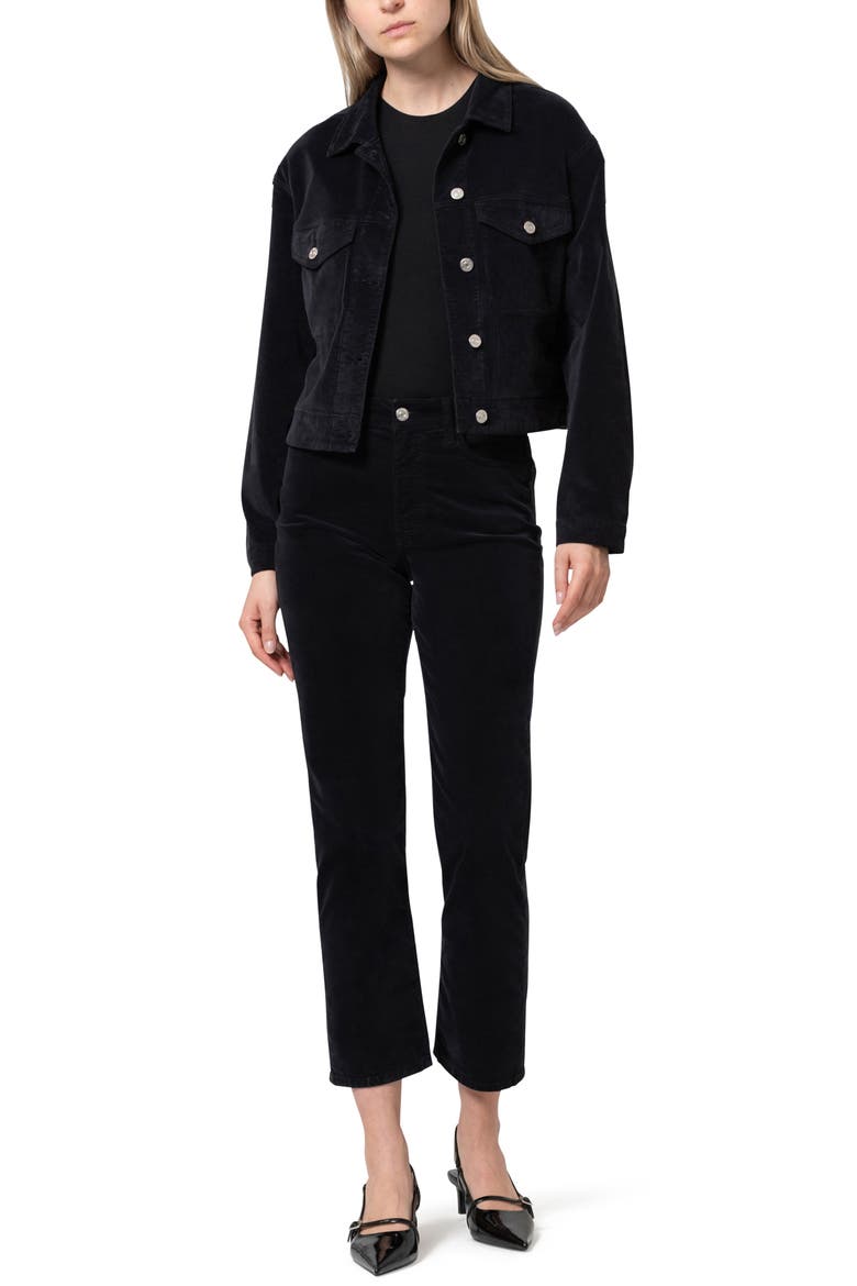 New York High Waist Ankle Straight Leg Velvet Pants, Alternate, color, BLACK VELVET