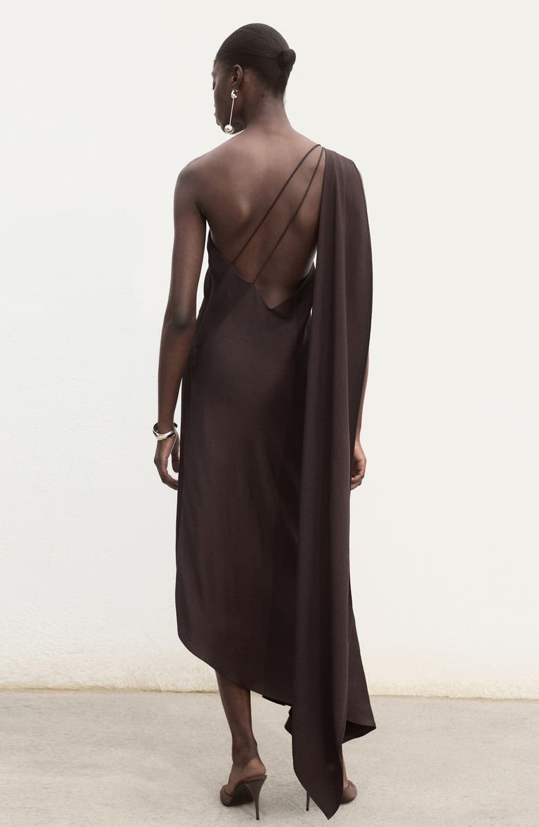 MANGO Asymmetric Satin Dress, Alternate, color, Brown