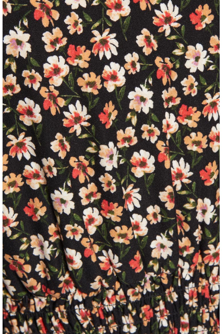 Smocked Waist Floral Top, Alternate, color, BLACK FLORAL
