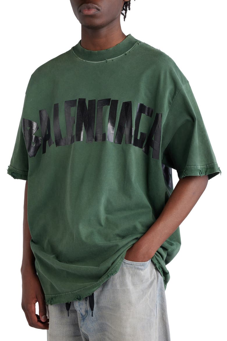 Distressed Tape Logo Cotton T-Shirt, Alternate, color, DARK GREEN