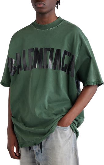BALENCIAGA Distressed T-shirt ネックロゴ 刺繍 Balenciaga Cotton Distressed Security Tape Logo T-Shirt