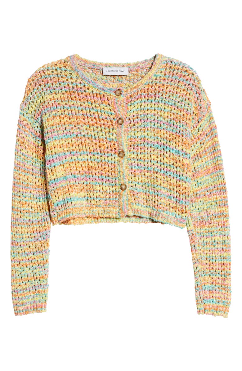 Something Navy Stripe Open Stitch Crop Cardigan, Alternate, color, 