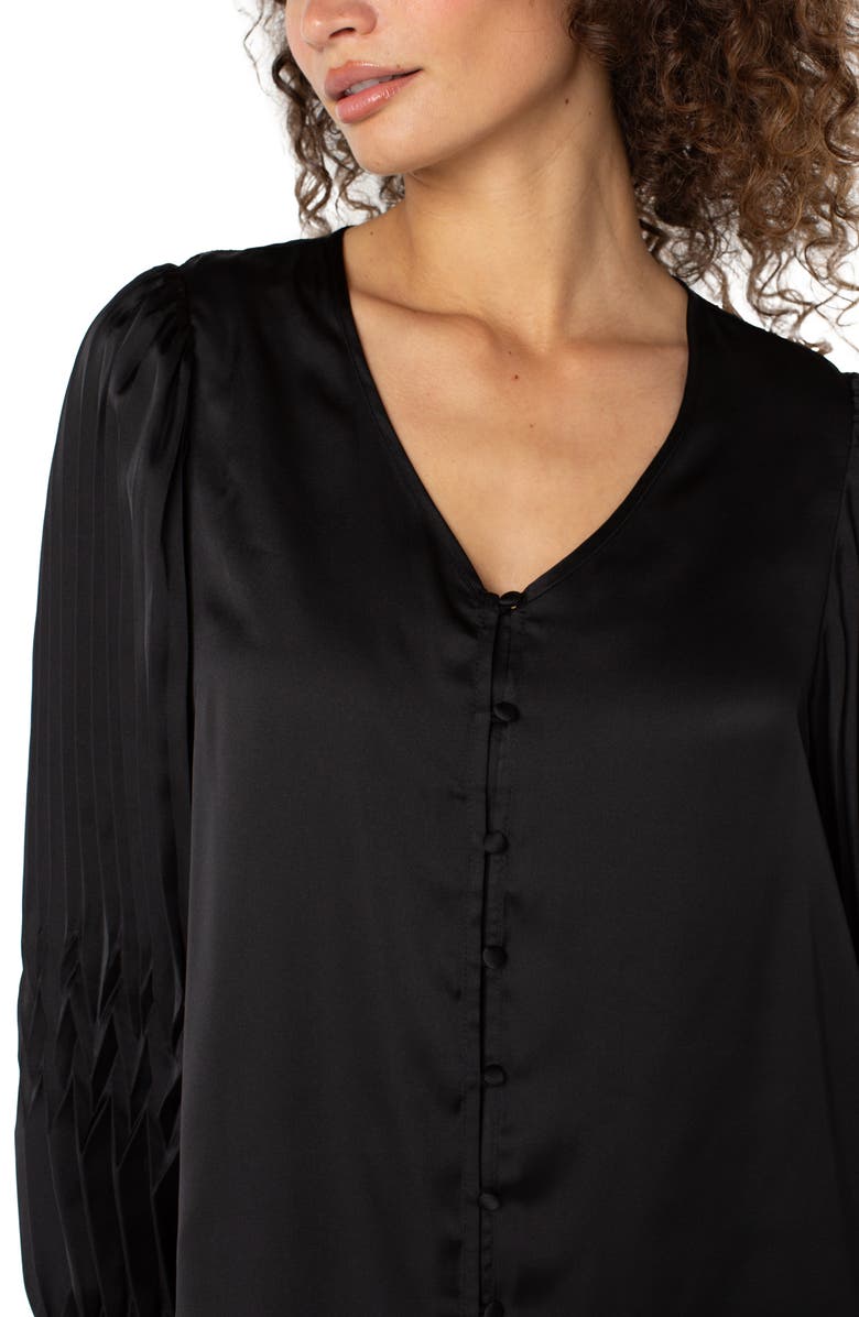 Liverpool Los Angeles Pleat Detail Satin Button-Up Shirt, Alternate, color, Black
