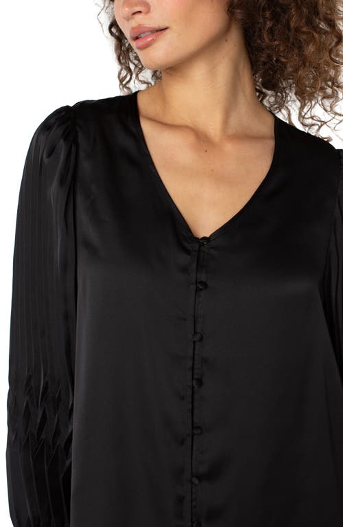 Liverpool Los Angeles Pleat Detail Satin Button-up Shirt In Black