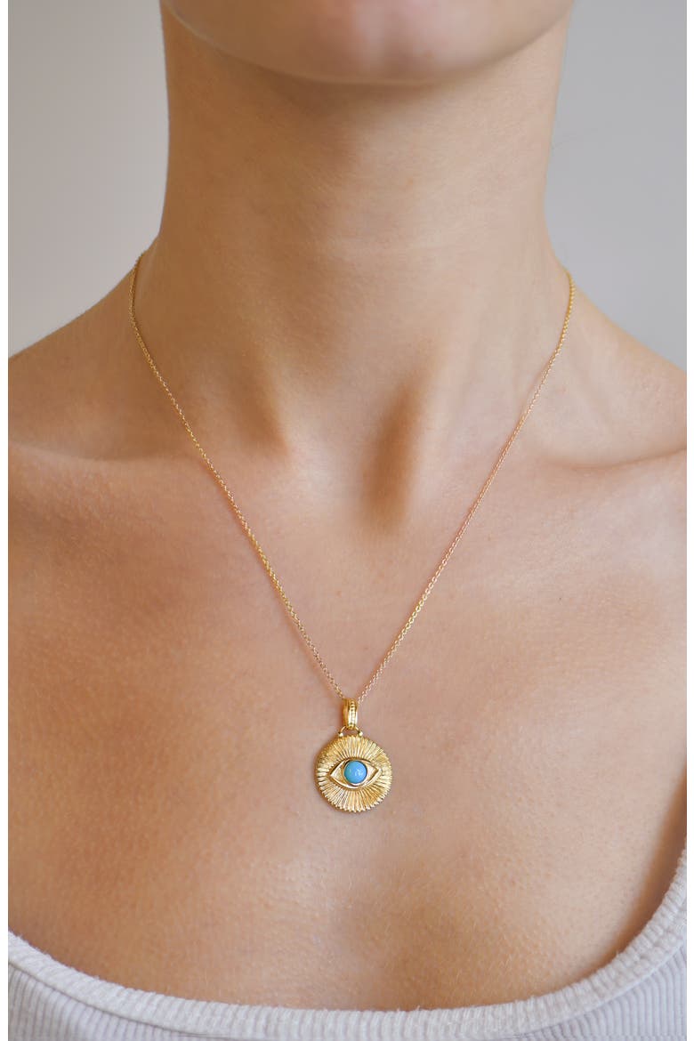 Classique Evil Eye Ripple Medallion Necklace, Alternate, color, TURQUOISE/ AQUA