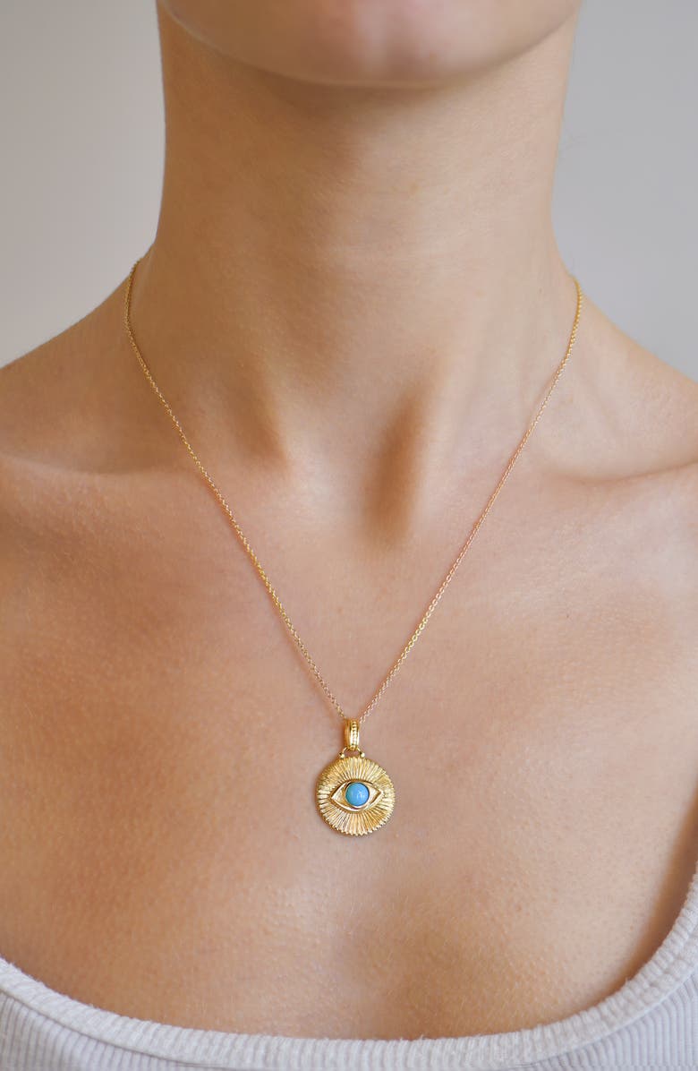 Anzie Classique Evil Eye Ripple Medallion Necklace, Alternate, color, Turquoise/ Aqua