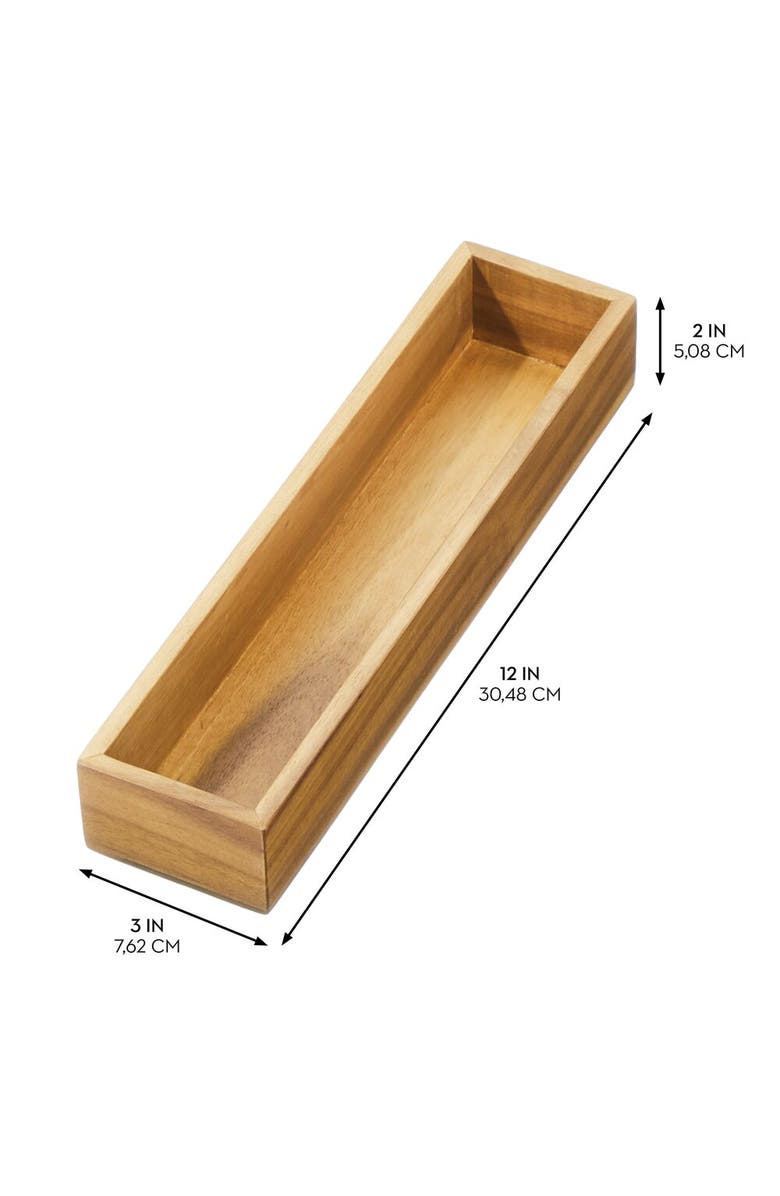 iDesign Acacia Wood Narrow Kitchen Drawer Organizer - Set of 3 - Natural, Alternate, color, Natural