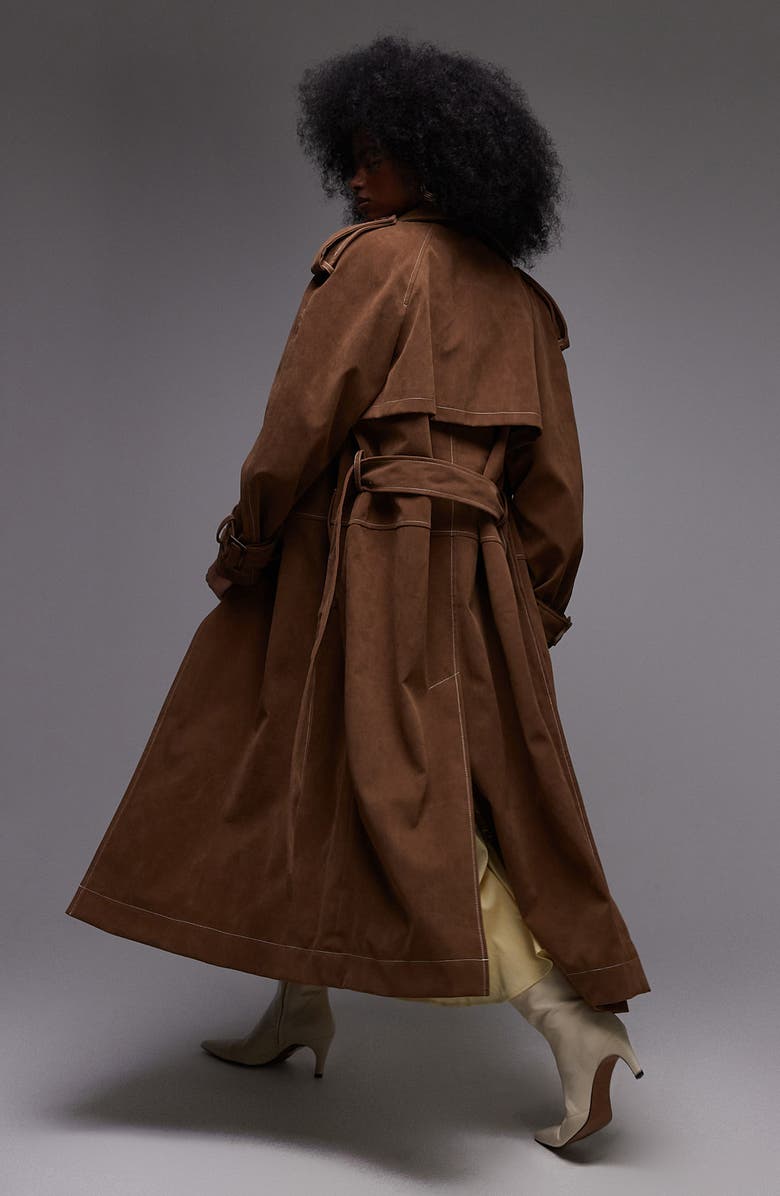 Topshop Oversize Faux Suede Trench Coat, Alternate, color, 