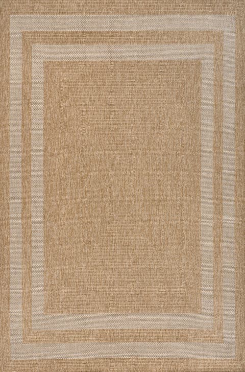 Frenzy Easy Jute Minimalist Boho Inset Border Indoor/Outdoor Area Rug