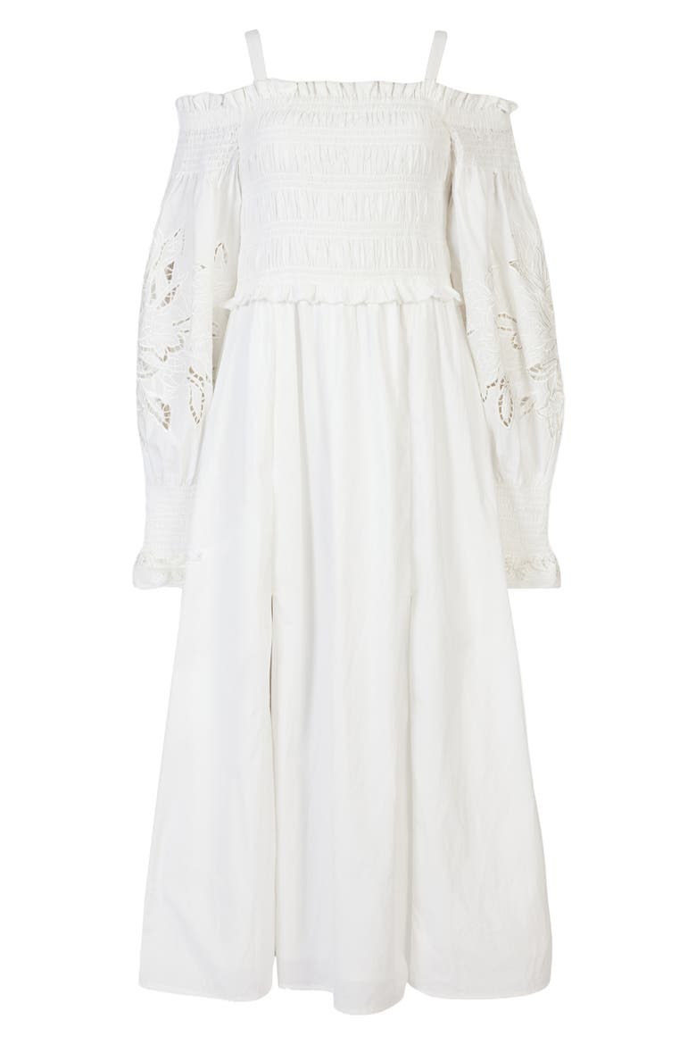 Launa Broderie Long Sleeve Cotton Dress, Alternate, color, CHALK WHITE