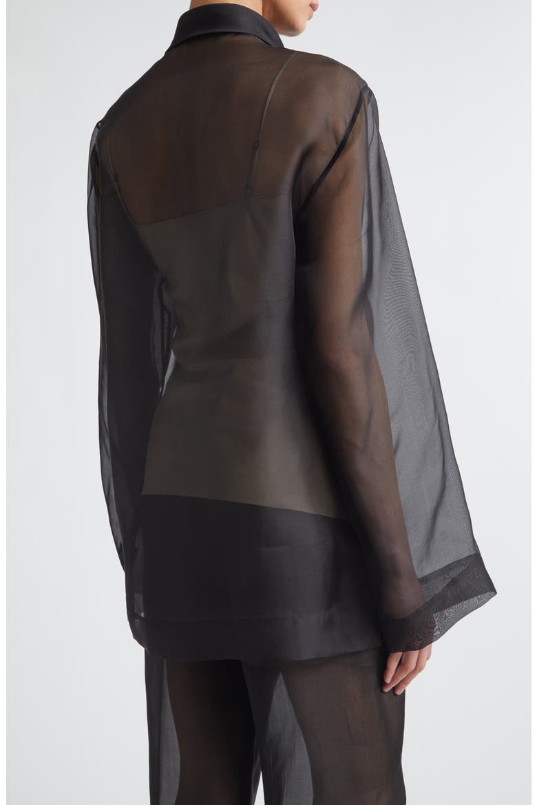 Lisse Classic Silk Organza Button-Up Shirt, Alternate, color, BLACK