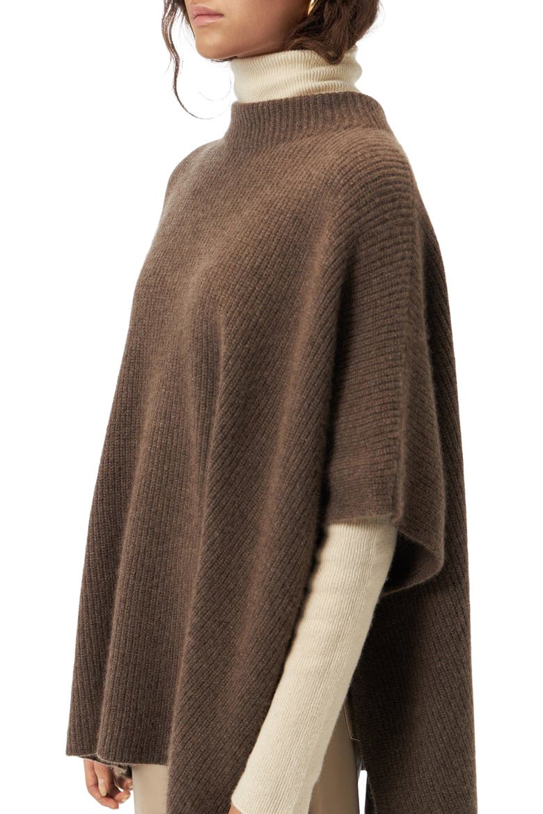 Rib-Knit Cashmere Poncho, Alternate, color, cocoa