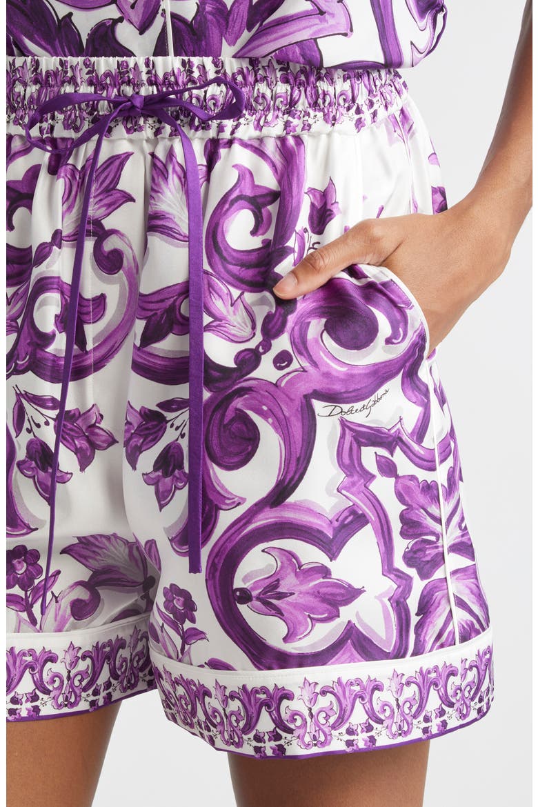 Majolica Print Silk Twill Drawstring Shorts, Alternate, color, I23TN MAIOLICA 1 VIOLA