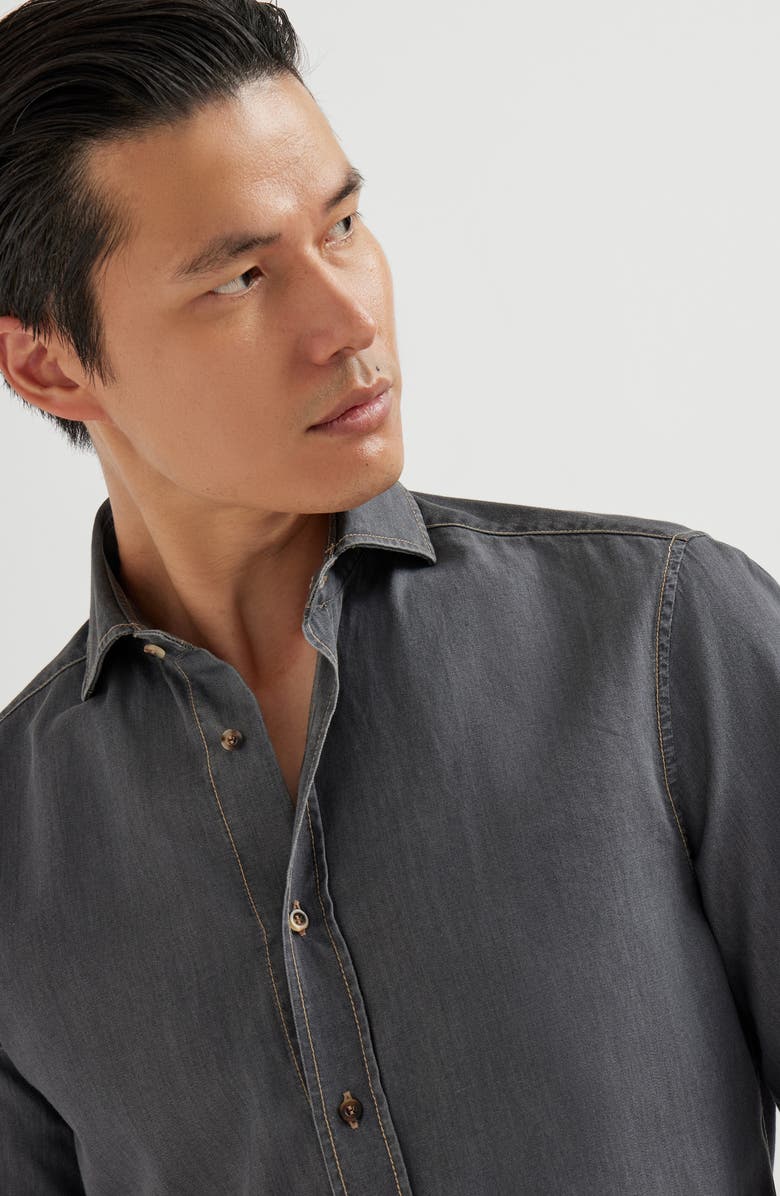 Brunello Cucinelli Spread collar shirt, Alternate, color, Anthracite