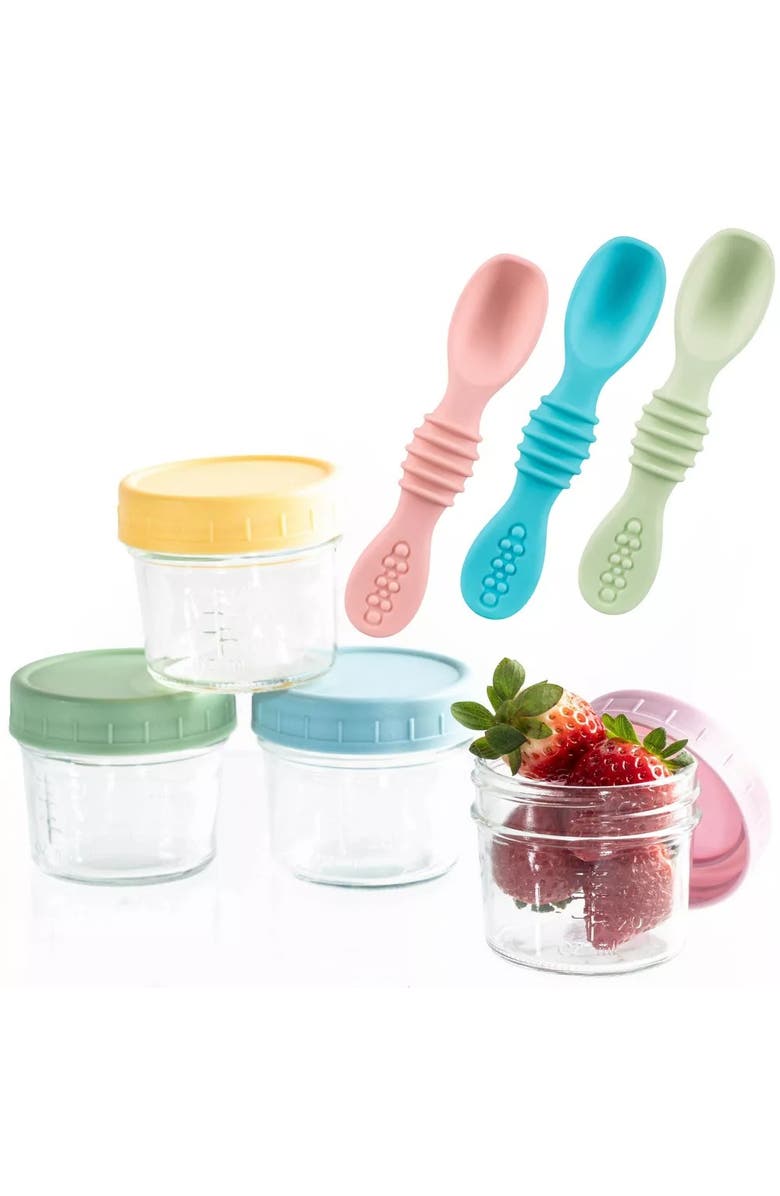 Sperric Glass Baby Food Storage Jars and Silicone Baby Spoons Set, Alternate, color, Multicolor