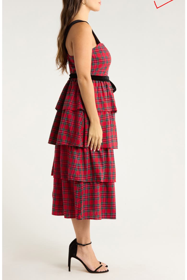Arvada Plaid Mari Smocked Tiered Maxi Dress, Alternate, color, RED-MULTI