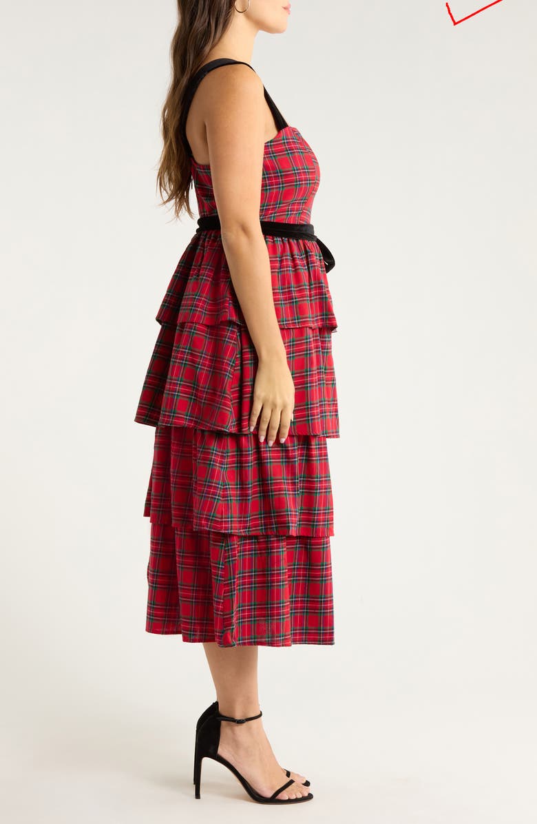 SUGARLIPS Arvada Plaid Mari Smocked Tiered Maxi Dress, Alternate, color, Red-Multi