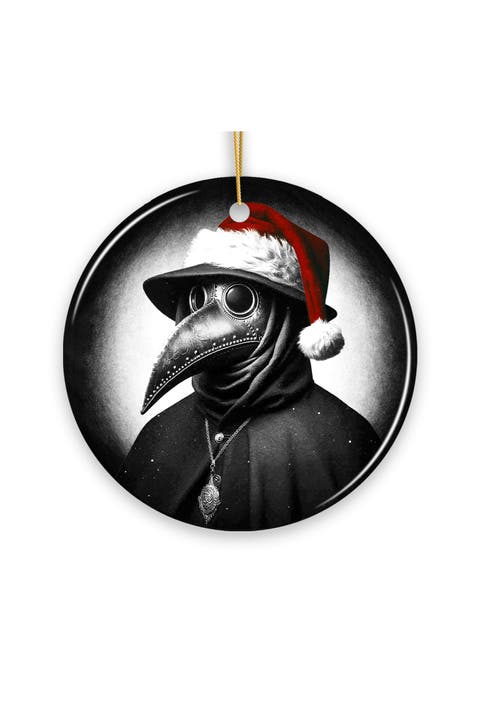 Plague Doctor Santa Hat Round Ceramic Ornament