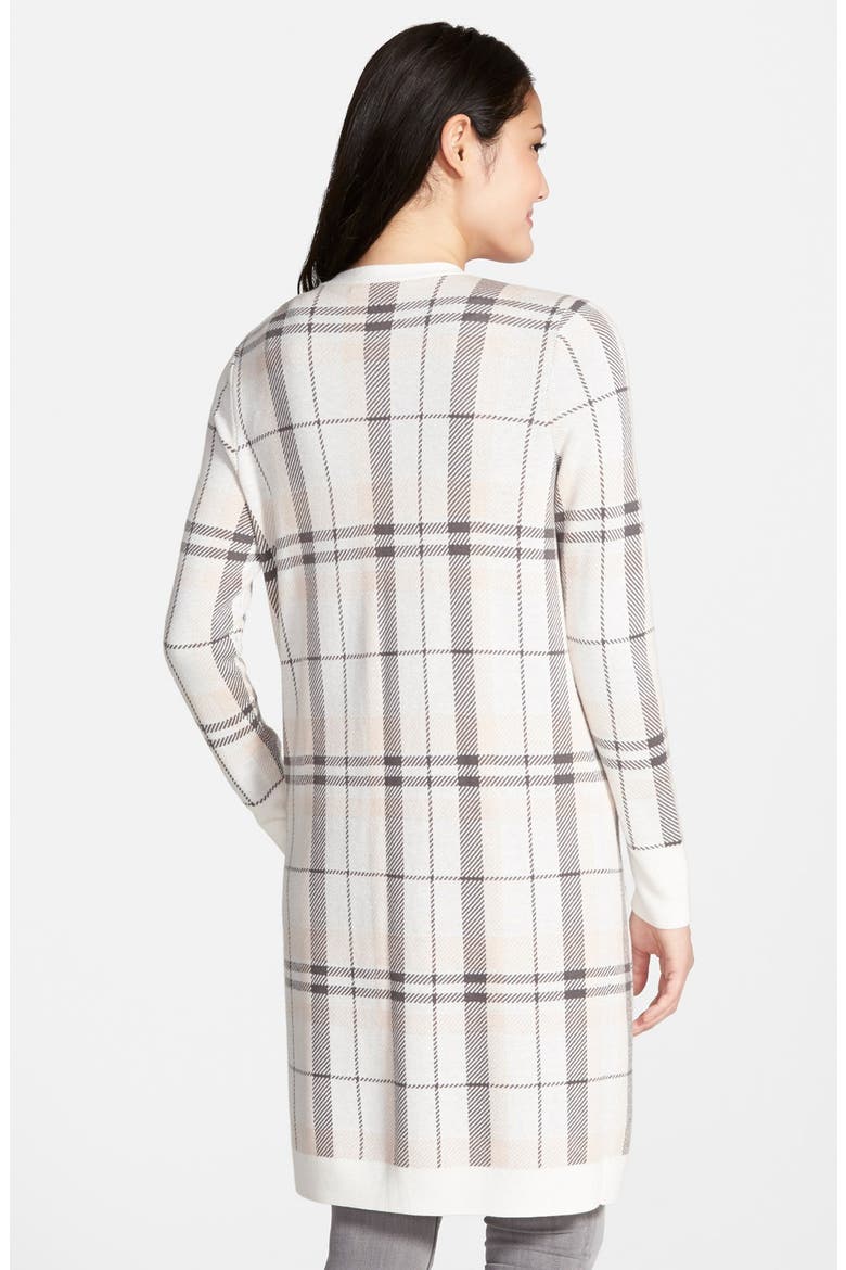 Long Open Cardigan, Alternate, color, IVORY- PINK PLAID