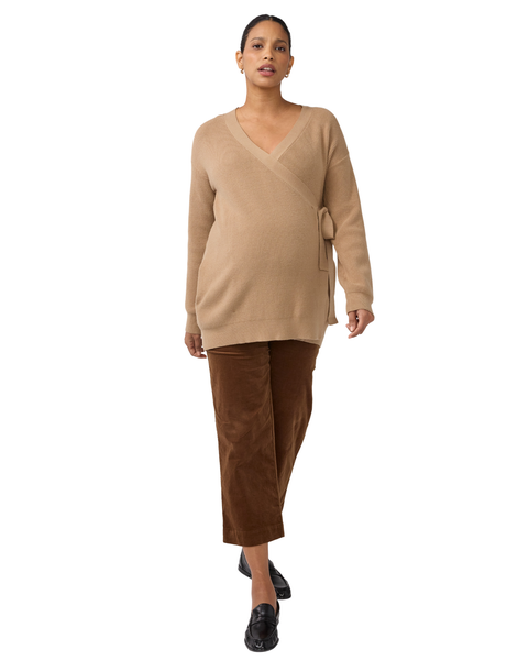 Ribbed Knit Crossover Maternity Nursing Cardigan