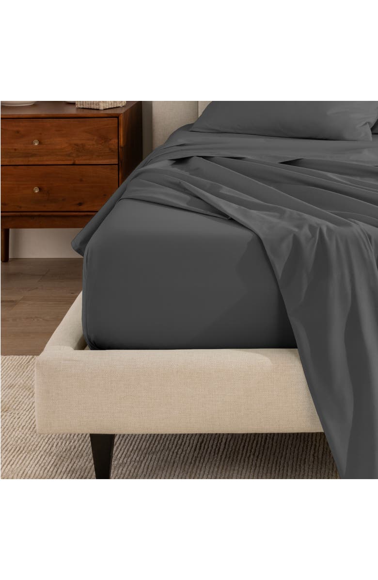 Bare Home 100% Organic Cotton Percale Cooling Sheet Set - Split King, Alternate, color, Grey