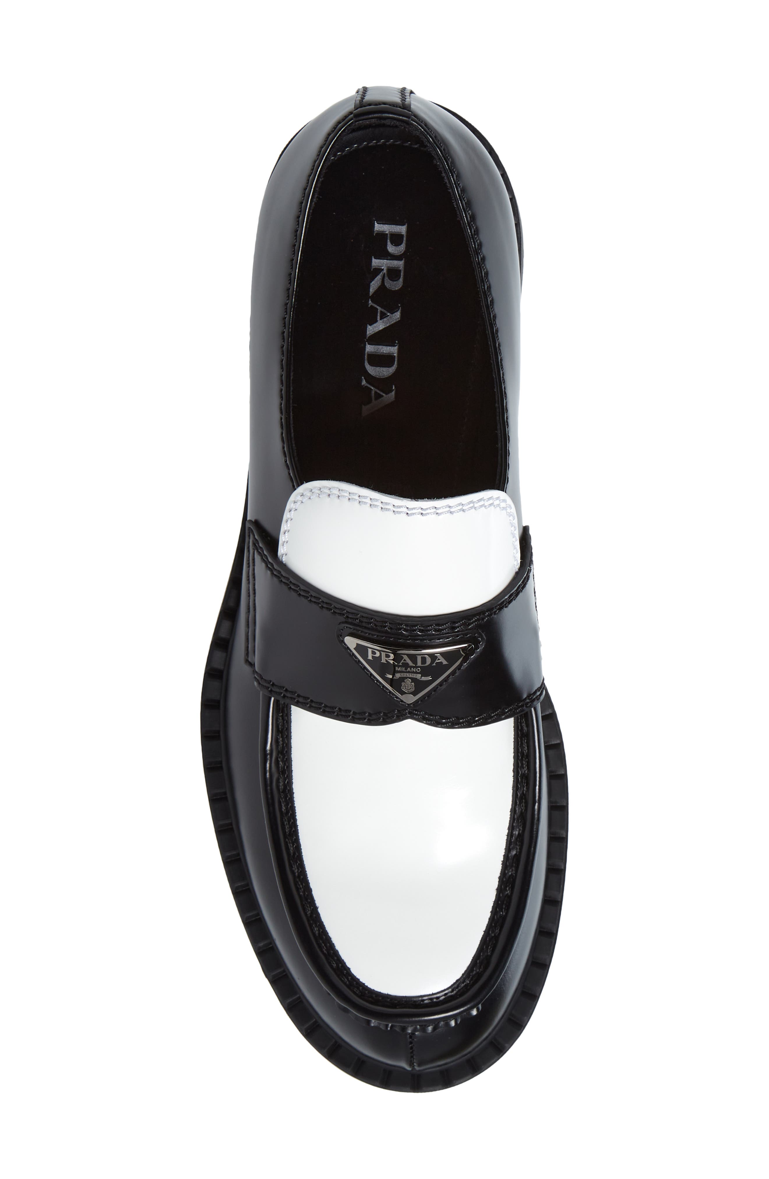 Prada Triangle Logo Loafer, Alternate, color, 