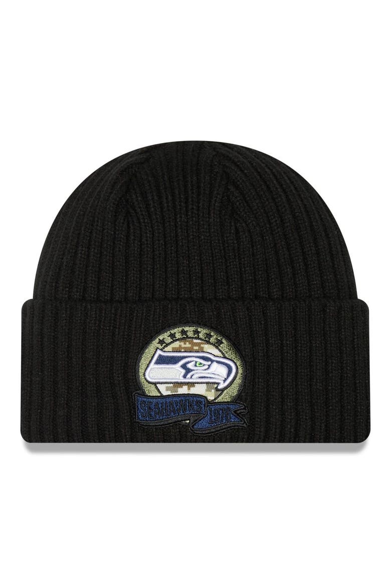 Youth New Era Black Seattle Seahawks 2022 Salute To Service Knit Hat, Main, color, Black