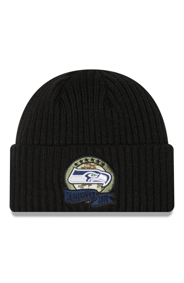New Era Youth New Era Black Seattle Seahawks 2022 Salute To Service Knit Hat, Main, color, 