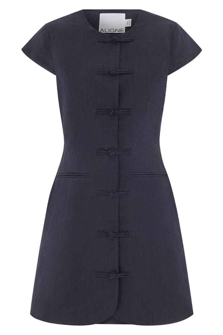 Jennie Cap Sleeve Cotton & Linen Minidress, Alternate, color, NAVY