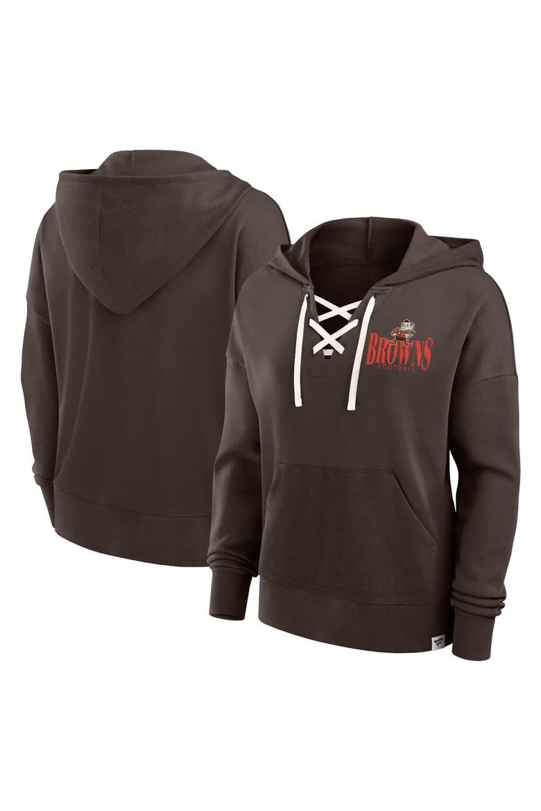 Women's Fanatics Brown Cleveland Browns Blitz Left Lace-Up Pullover Hoodie, Main, color, Brown