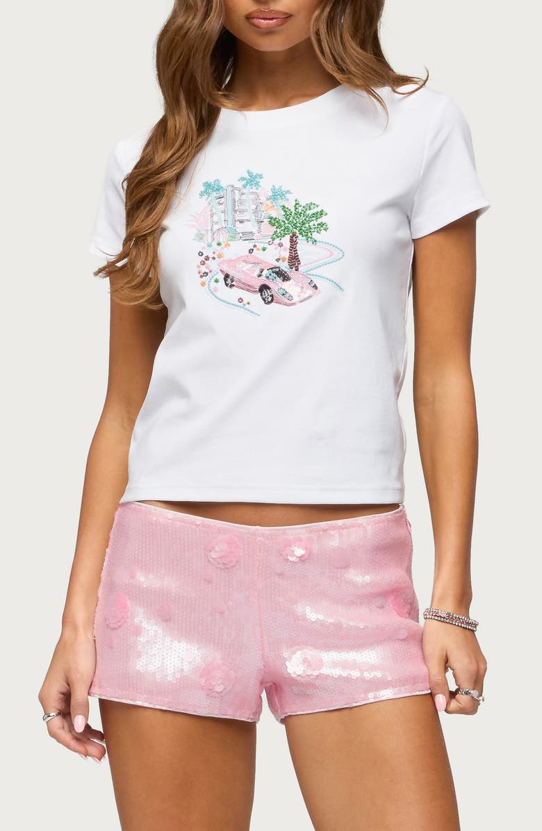 EDIKTED City Angel Beaded Baby Tee, Main, color,
