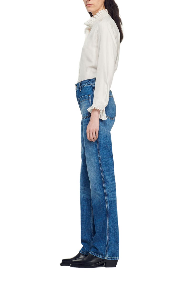 SANDRO Flared faded jeans, Alternate, color, Blue Jean