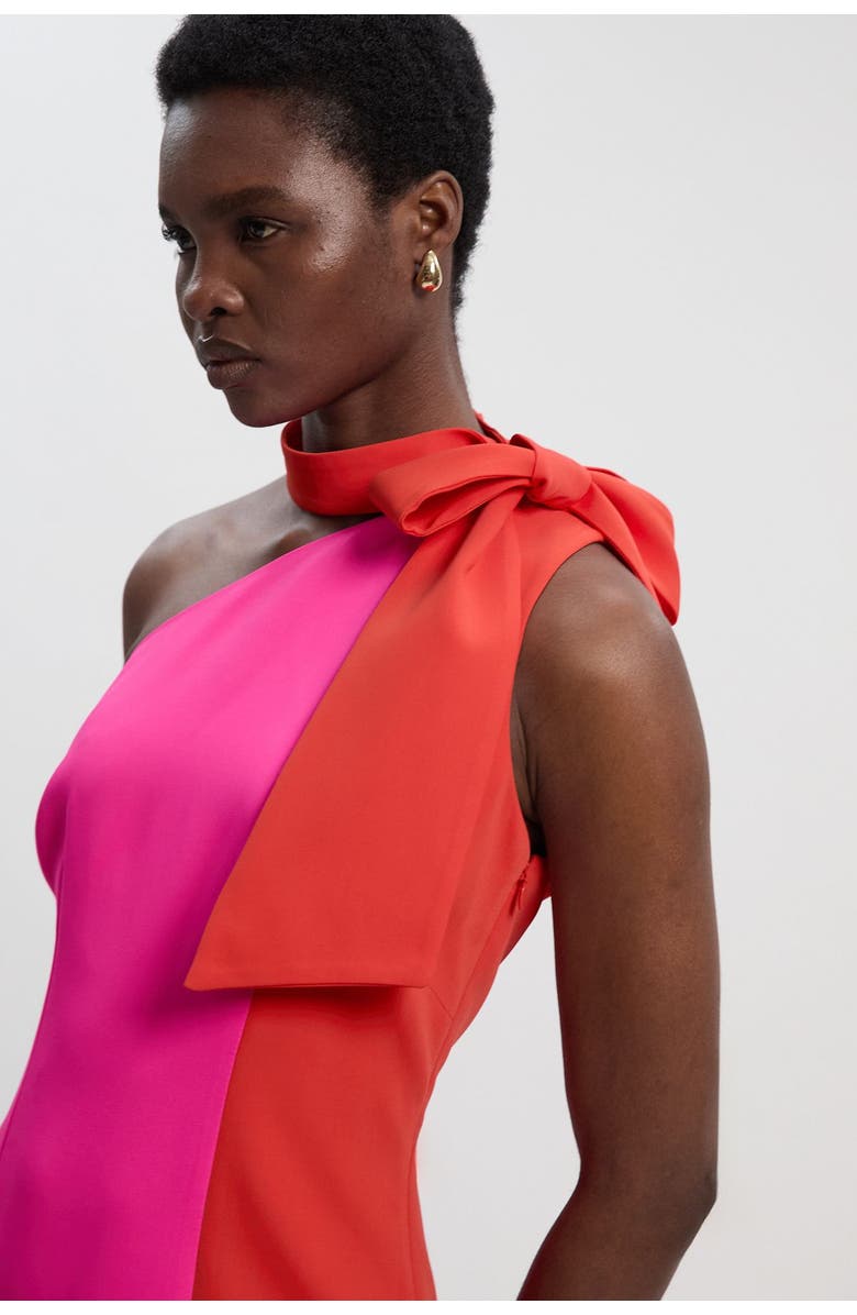 Karen Millen Soft Tailored Bow Tie-Neck Midi Dress, Alternate, color, Pink