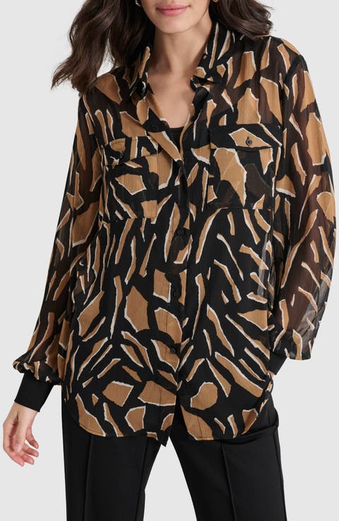 Floral Print Long Sleeve Chiffon Shirt