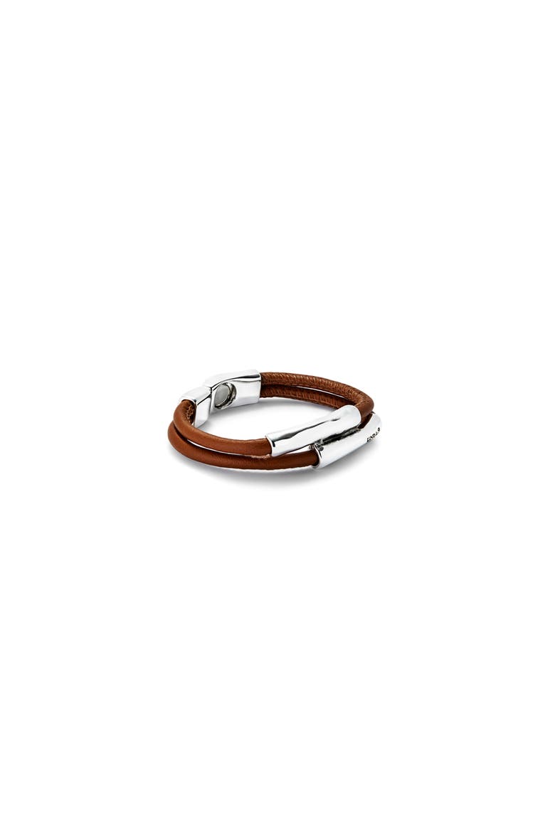 Camel Leather Bracelet with Silver Details, Alternate, color, Silver