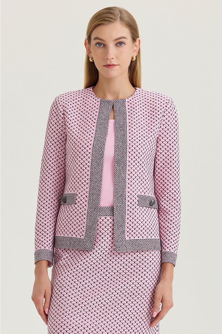 Family Savvy Heritage Shell Stitch Knit Jacket, Main, color, Perfect Pink/Black