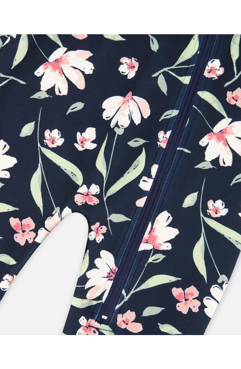 Deux par Deux One-Piece Thermal Underwear Flower, Alternate, color, Navy