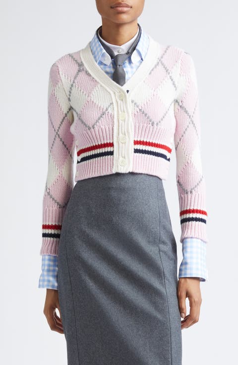 Argyle Intarsia Shrunken Virgin Wool Blend Cardigan