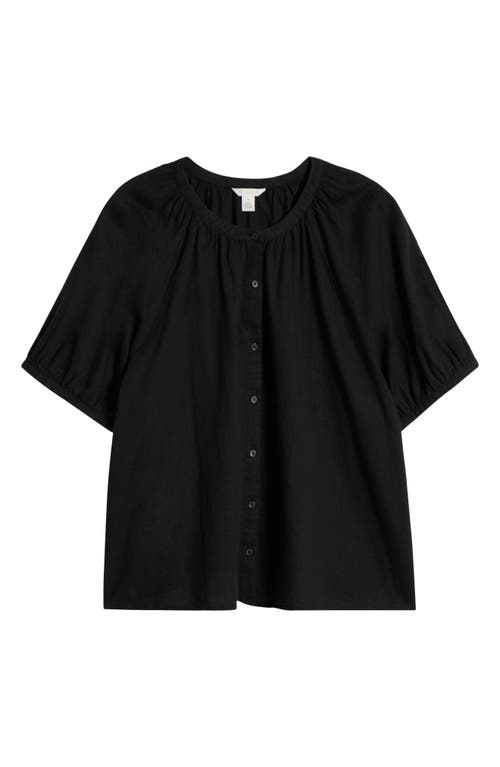 Caslonr Caslon(r) Linen Blend Puff Sleeve Top In Black