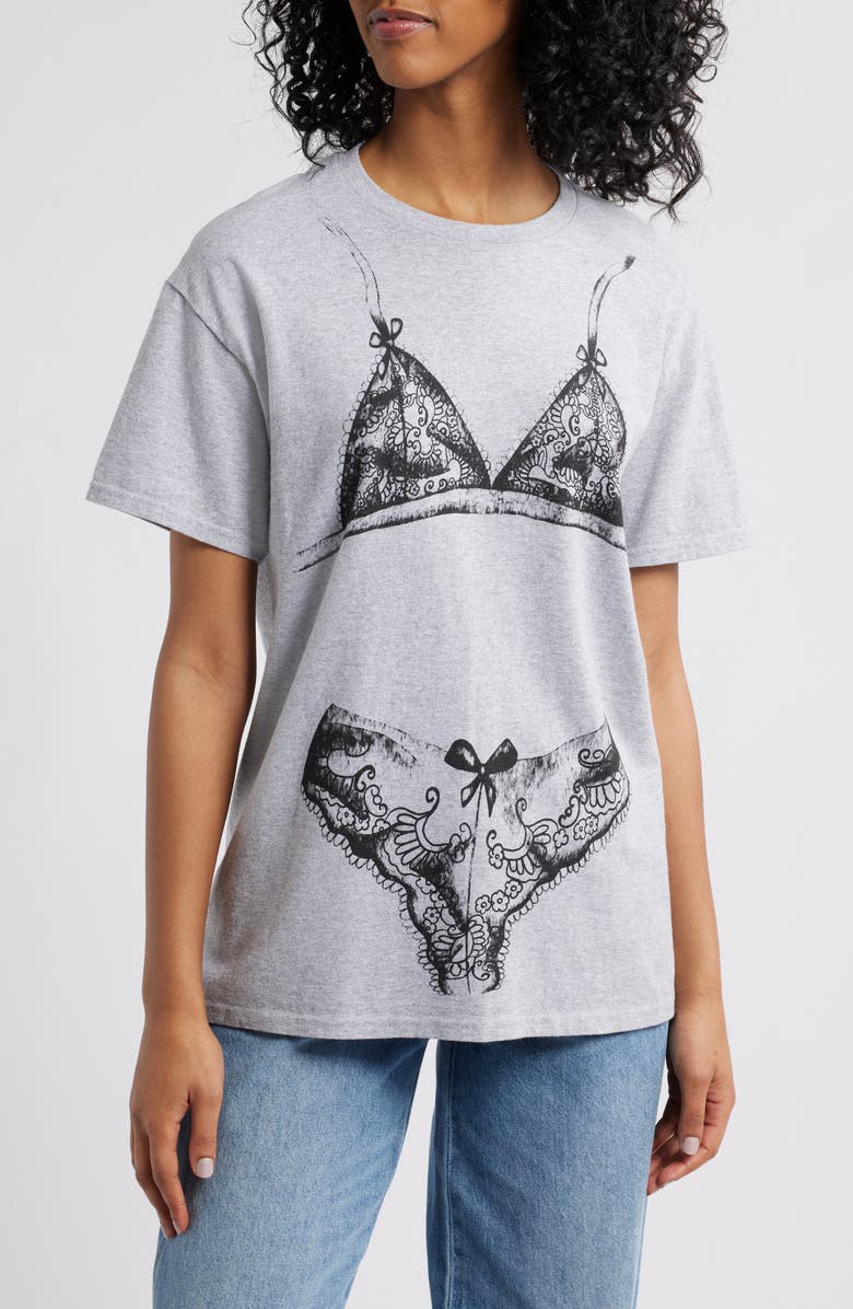 Vinyl Icons Lingerie Look Oversize Cotton Graphic T-Shirt, Main, color, Heather Grey