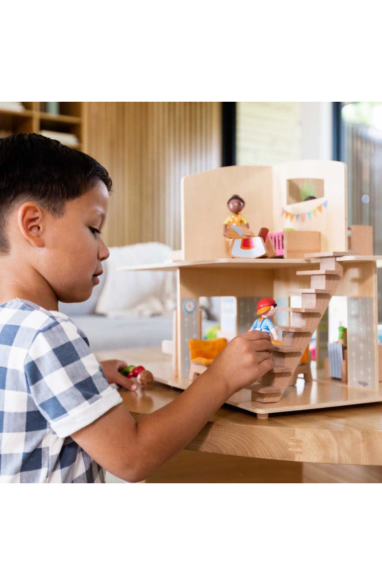 HABA Little Friends Dollhouse Town Villa with 10 Pieces of Furniture, Alternate, color, Multi