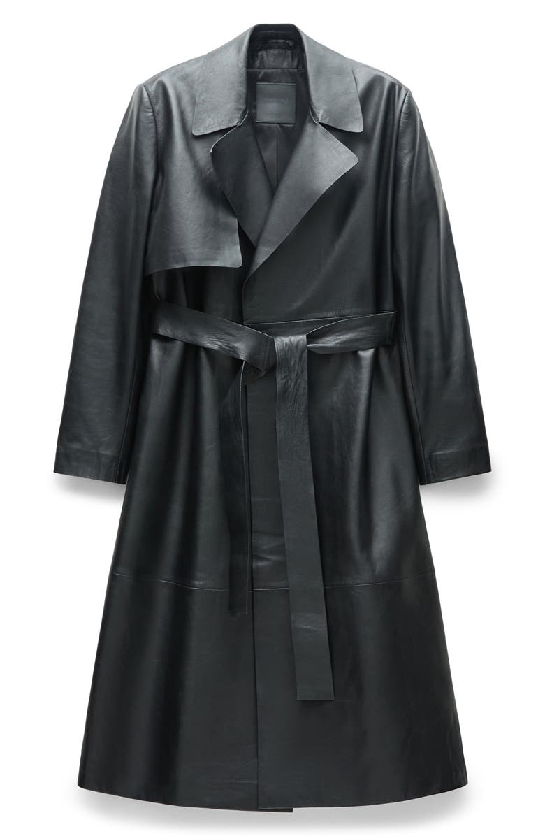MANGO Tie Waist Leather Trench Coat, Alternate, color,
