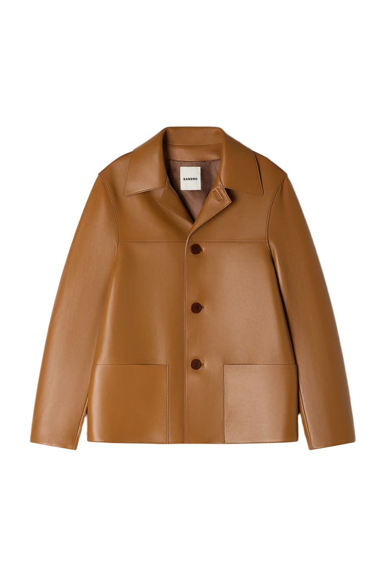 Buttoned lambskin jacket, Alternate, color, Camel