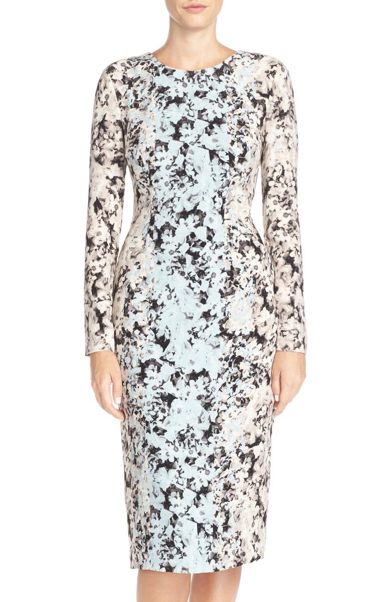 Maggy London Flower Printed Sheath Dress, Main, color,
