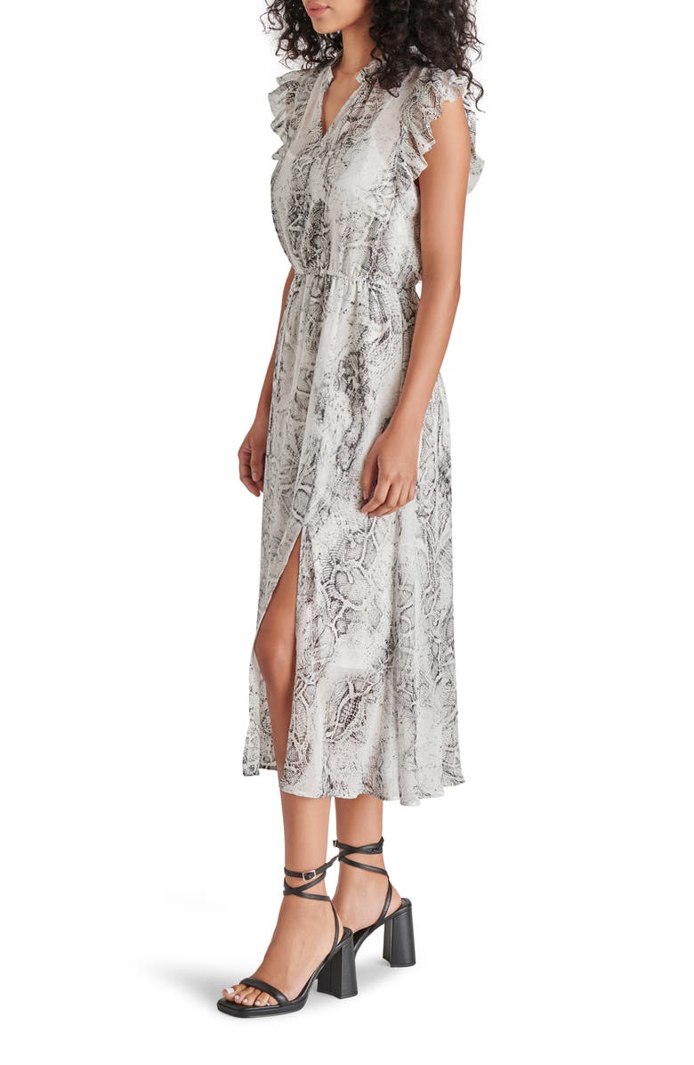 Steve Madden Allegra Snakeskin Print Ruffle Chiffon Midi Dress, Alternate, color, Black/ White