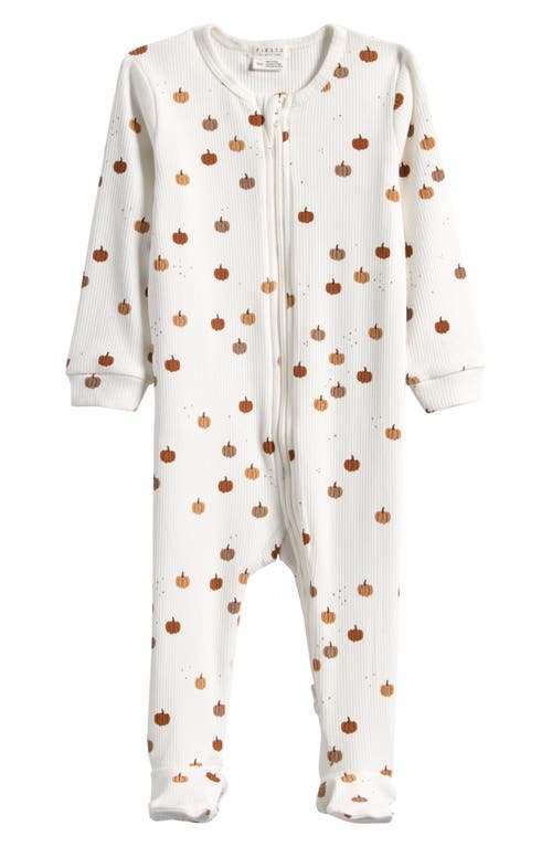FIRSTS by Petit Lem Pumpkin Print Stretch Organic Cotton Footie in Off White 