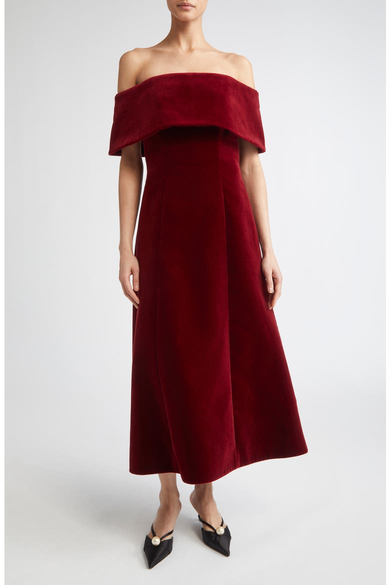 Carita Off the Shoulder Velvet Gown, Main, color, BURGUNDY